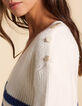 Pull blanc tricot ray&eacute; bleu I.Code-4