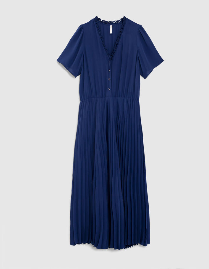 I.Code indigo long dress with pleated skirt - I.CODE
