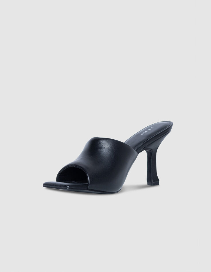 Schwarze Lederpantoffeln Damen-5