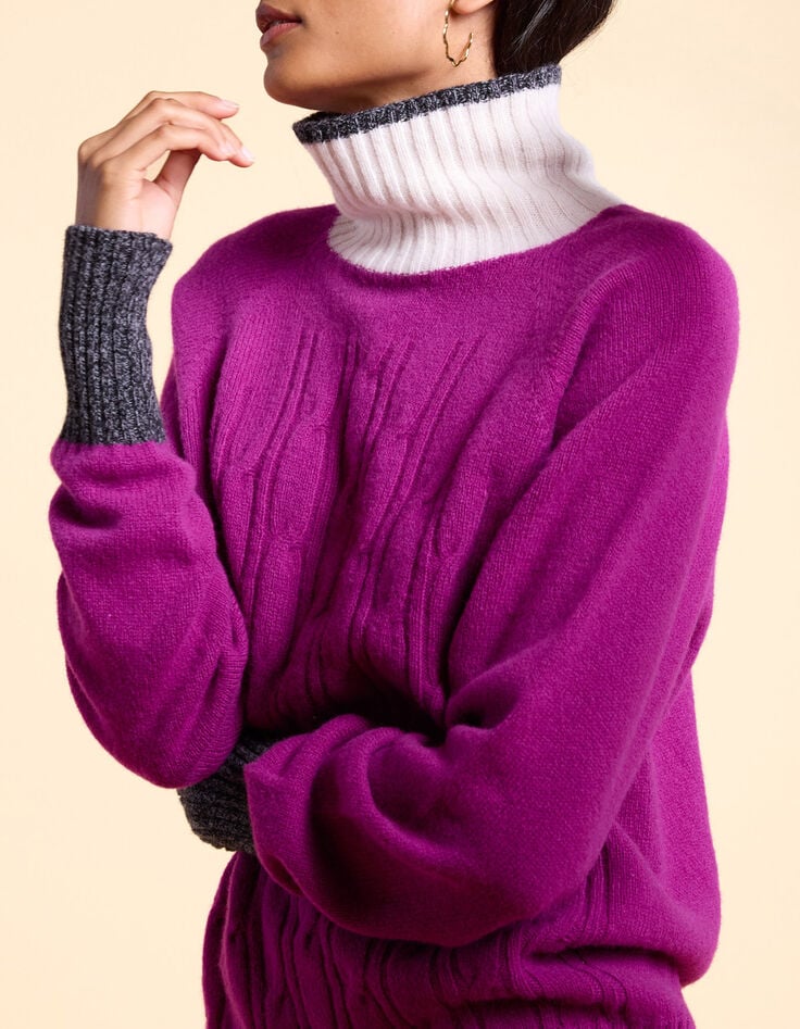 Magenta gebreide trui met twists I.Code x Lafrançaise-1 Magenta gebreide trui met twists I.Code x Lafrançaise-1