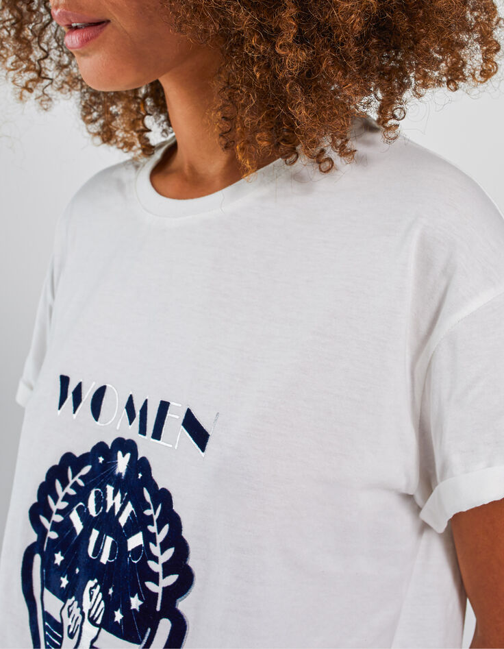 Tee-shirt blanc visuel mains floqué velours I.Code-2