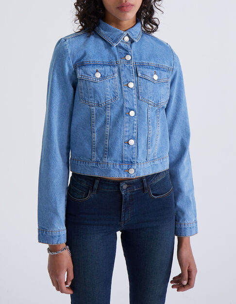Blaue Damenjeansjacke mit Nieten hinten - IKKS