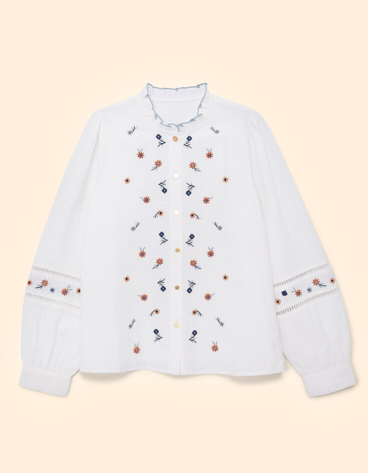 Off-white Bluse mit mehrfarbigen Blumen bestickt I.Code-8
