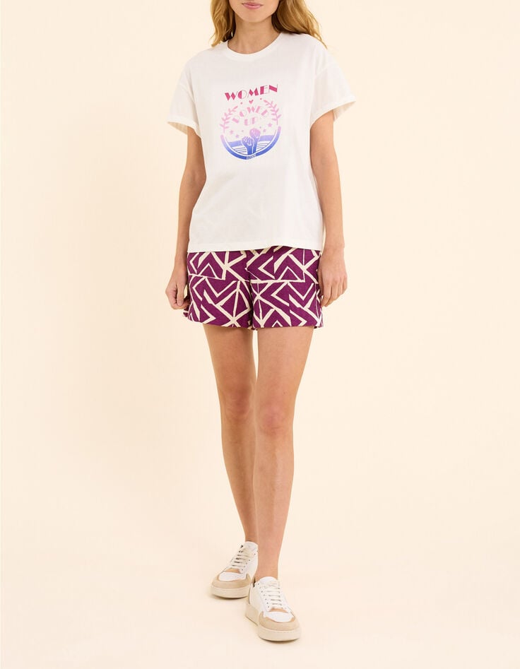 Weißes Kurzarm-T-Shirt mit Botschaft und I.Code-Fäusten-9 Weißes Kurzarm-T-Shirt mit Botschaft und I.Code-Fäusten-9