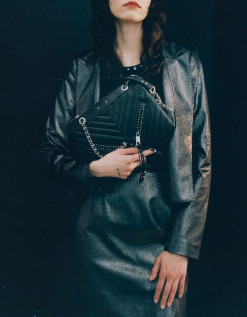 Kurze Damenjacke aus silbernem Metallic-Samt - IKKS