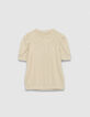 Goldfarbenes Damen-Pailletten-Rundhalsausschnitt-T-Shirt mit gerafften &Auml;rmeln-5