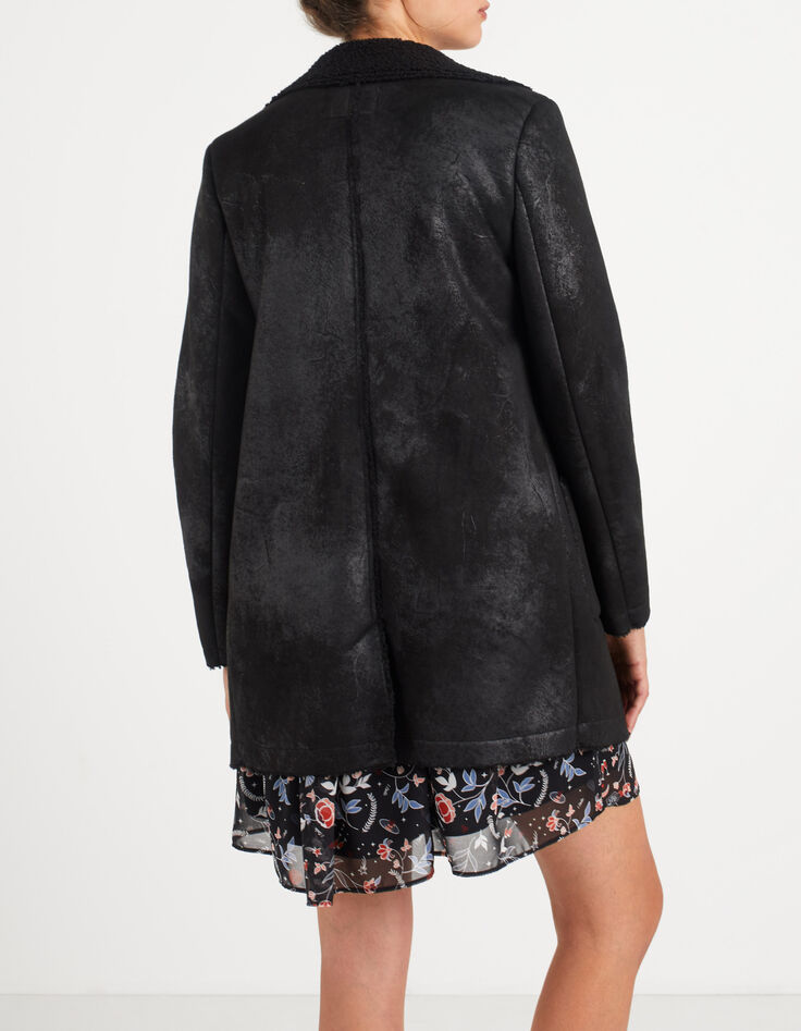 I.Code black Sherpa fur-lined coat-2