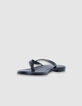 Flache Damen-Flip-Flops aus schwarzem Leder-2