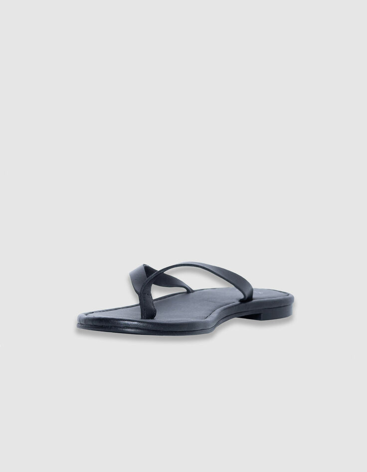 Flache Damen-Flip-Flops aus schwarzem Leder-2