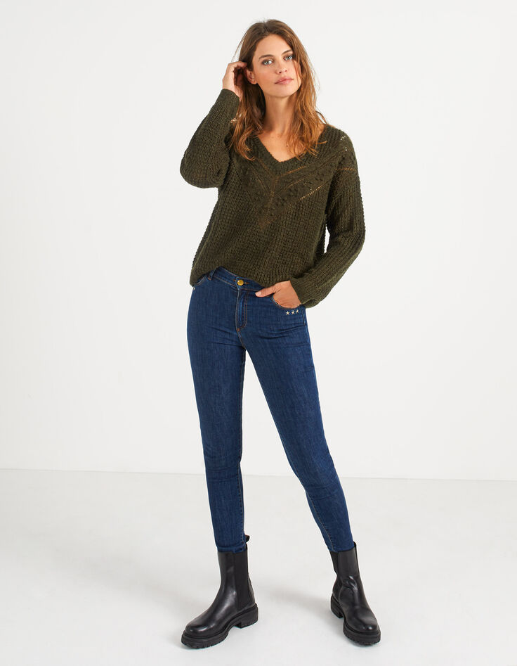 Pull vert empire tricot mohair mélangé I.Code-5 Pull vert empire tricot mohair mélangé I.Code-5