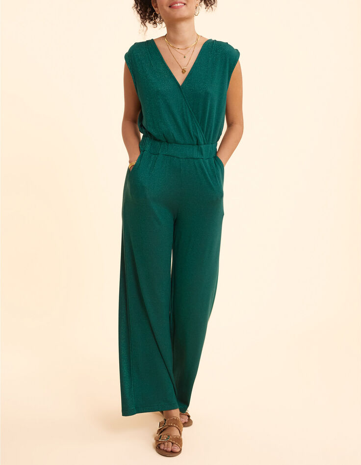 Combinaison-pantalon verte lurex nid d'abeille I.Code-9