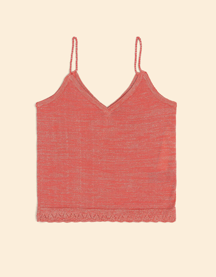 Top fines bretelles rose tricot pailleté I.Code-5