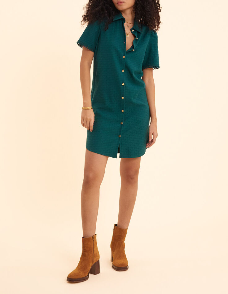 Robe chemise verte jacquard fantaisie I.Code-5