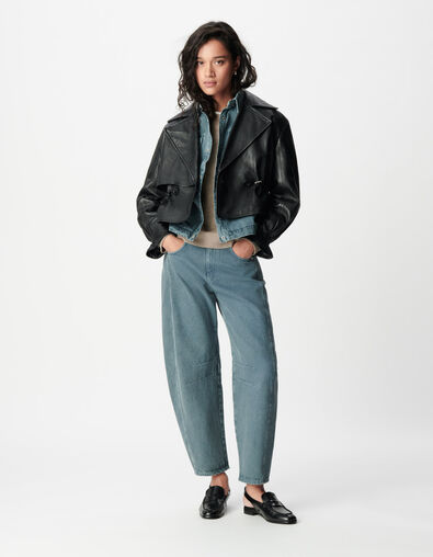 Veste oversize noire cuir coulisse taille Femme - IKKS