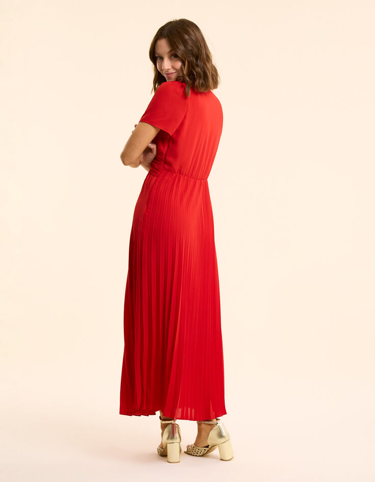 Robe rouge plissée drapée à la taille I.Code-4