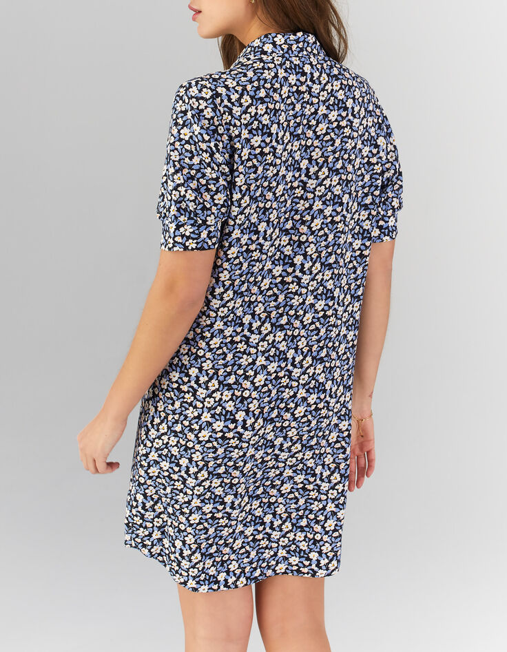 Robe chemise cobalt imprimé mini fleurs I.Code -4