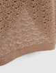 Sesamfarbener Damen-Strickpullover mit Lochmuster-7