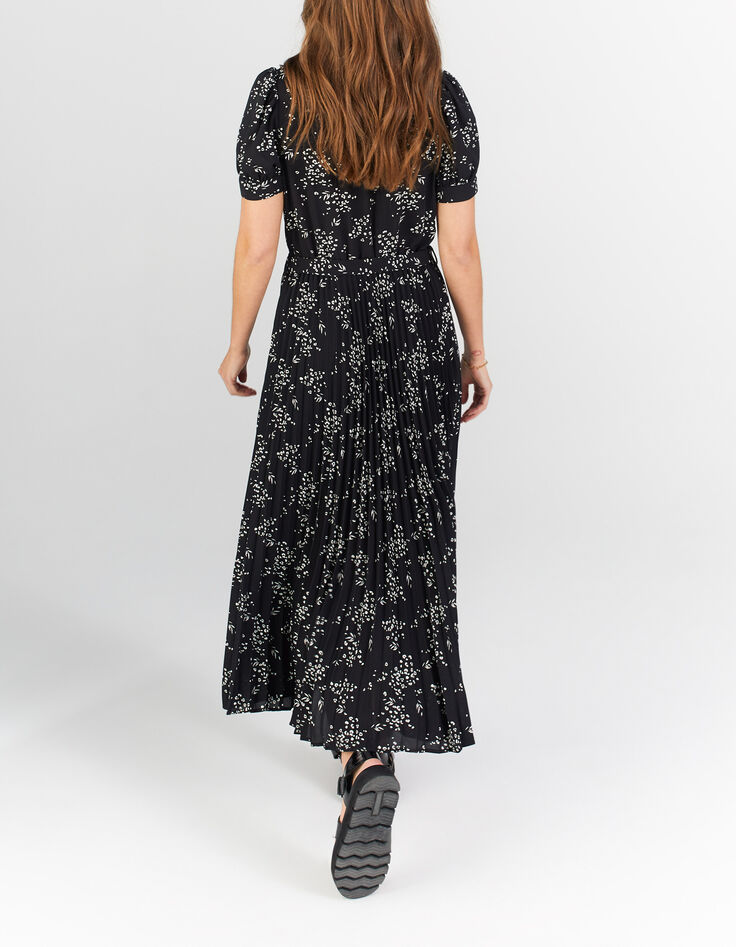 Lange zwarte jurk luipaard-bloemenprint I.Code-2