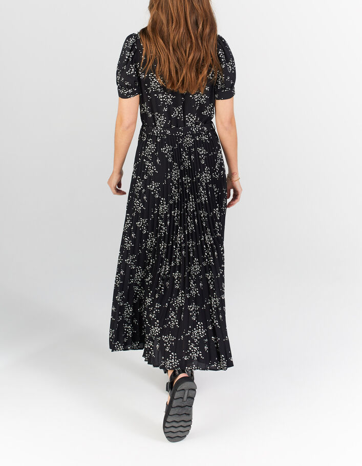 Langes, schwarzes Kleid mit Blumen-Leopardenprint I.Code - I.CODE
