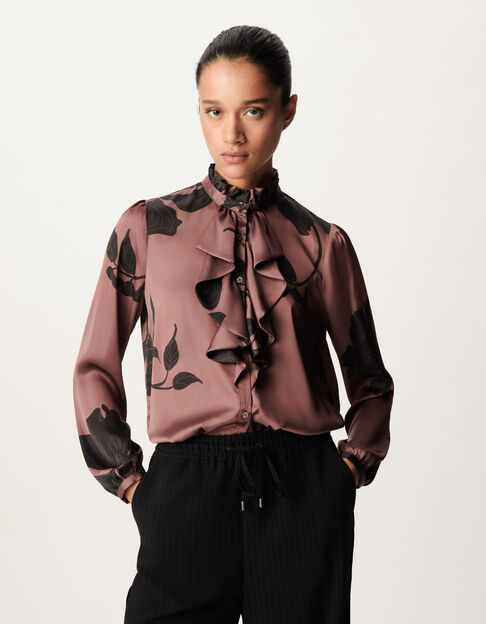 Mujer maxi camisa de volantes con estampado floral burdeos - IKKS