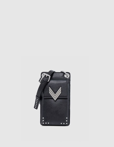Handytasche 111 schwarz Leder Schulterriemen Nieten Damen - IKKS