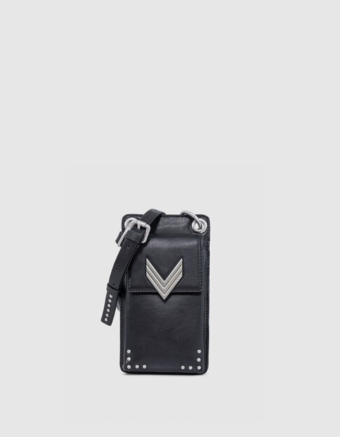 Handytasche 111 schwarz Leder Schulterriemen Nieten Damen - IKKS