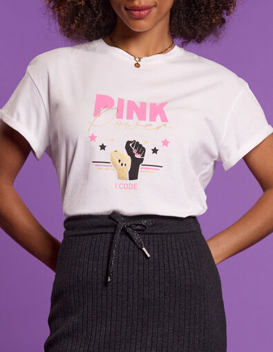 Camiseta blanca estampada Pink Power I.Code