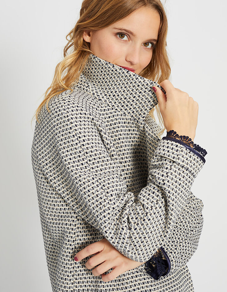 Manteau marine jacquard fantaisie I.Code-1