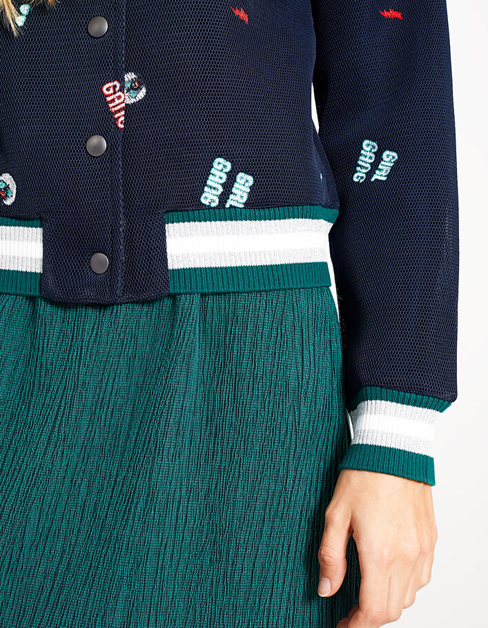 I.Code navy Girl Gang embroidered mesh baseball jacket - I.CODE