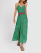 Vestido verde estampado tachista y tirantes finos I.Code-2