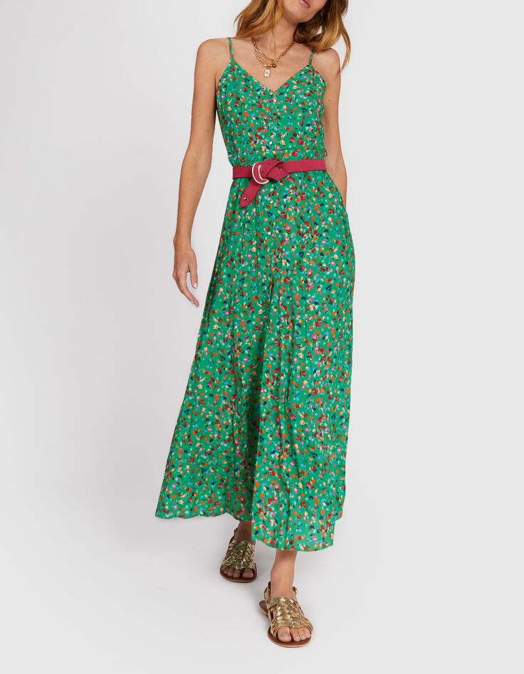 Vestido verde estampado tachista y tirantes finos I.Code-2 Vestido verde estampado tachista y tirantes finos I.Code-2