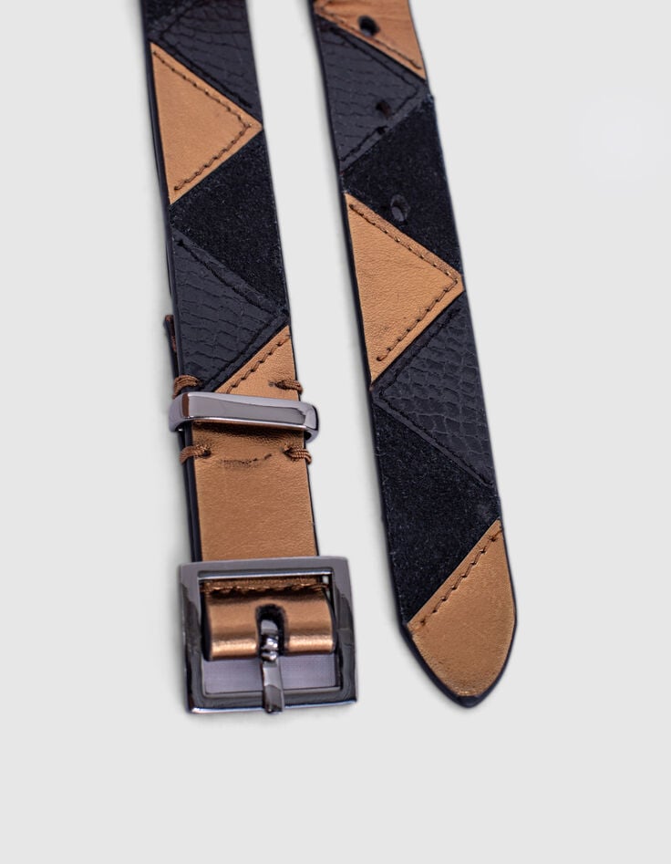 Ceinture noire en cuir Façon patchwork I.Code-4 Ceinture noire en cuir Façon patchwork I.Code-4