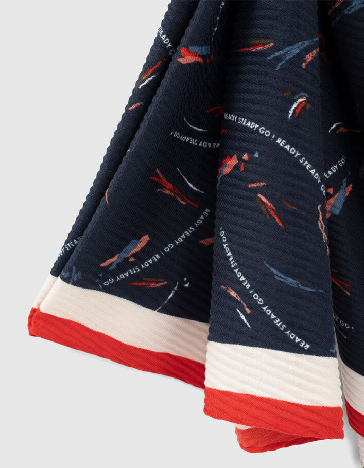 I.Code navy blue pleated scarf with arty pencilled print - I.CODE