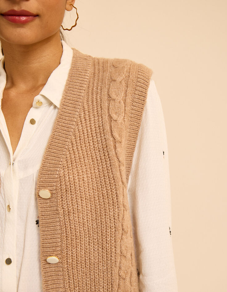 I.Code ecru cable knit sleeveless cardigan-6