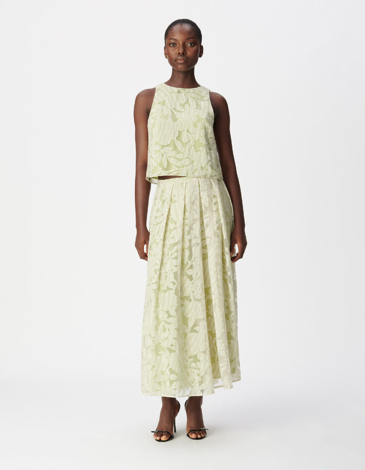 Falda floral de rayas verdes para mujer-1