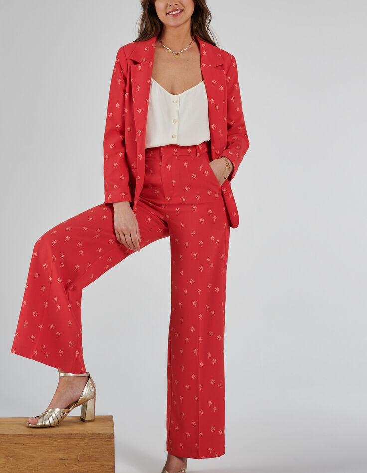 I.Code pink tea rose wide-leg trousers with palm trees-1
