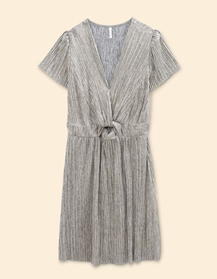 Robe grise plissée à rayures fantaisie dorées I.Code-6