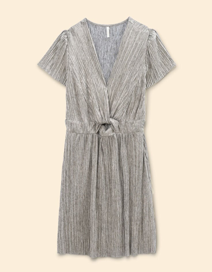 Robe grise plissée à rayures fantaisie dorées I.Code-6 Robe grise plissée à rayures fantaisie dorées I.Code-6