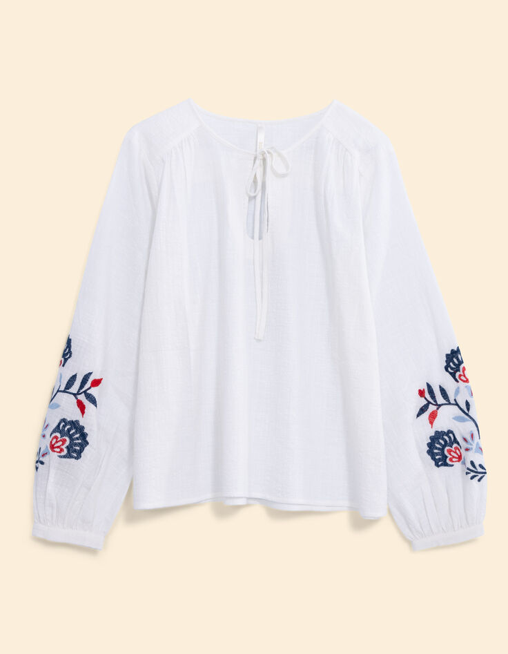 Blouse écrue maxi broderie fleurs I.Code-8