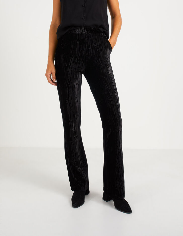 Pantalon large noir panne de velours reliefée I.Code-1 Pantalon large noir panne de velours reliefée I.Code-1