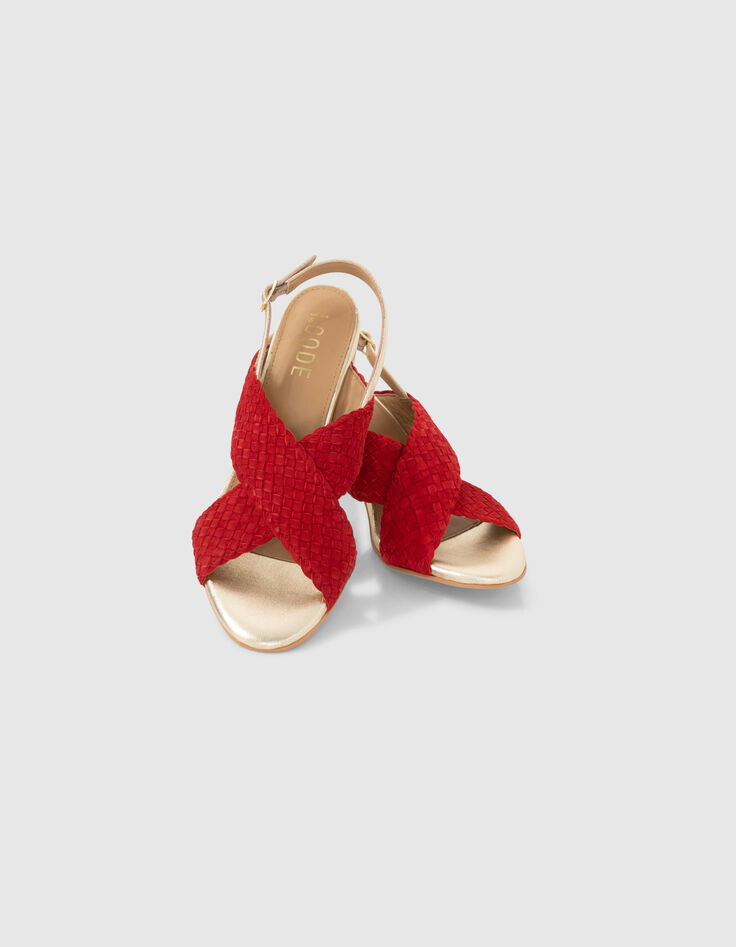I.Code cherry woven suede and gold leather sandals-6 I.Code cherry woven suede and gold leather sandals-6
