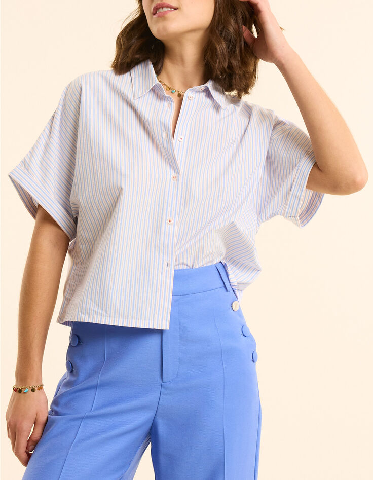 Witte cropped hemdblouse strepenmotief I.Code-1