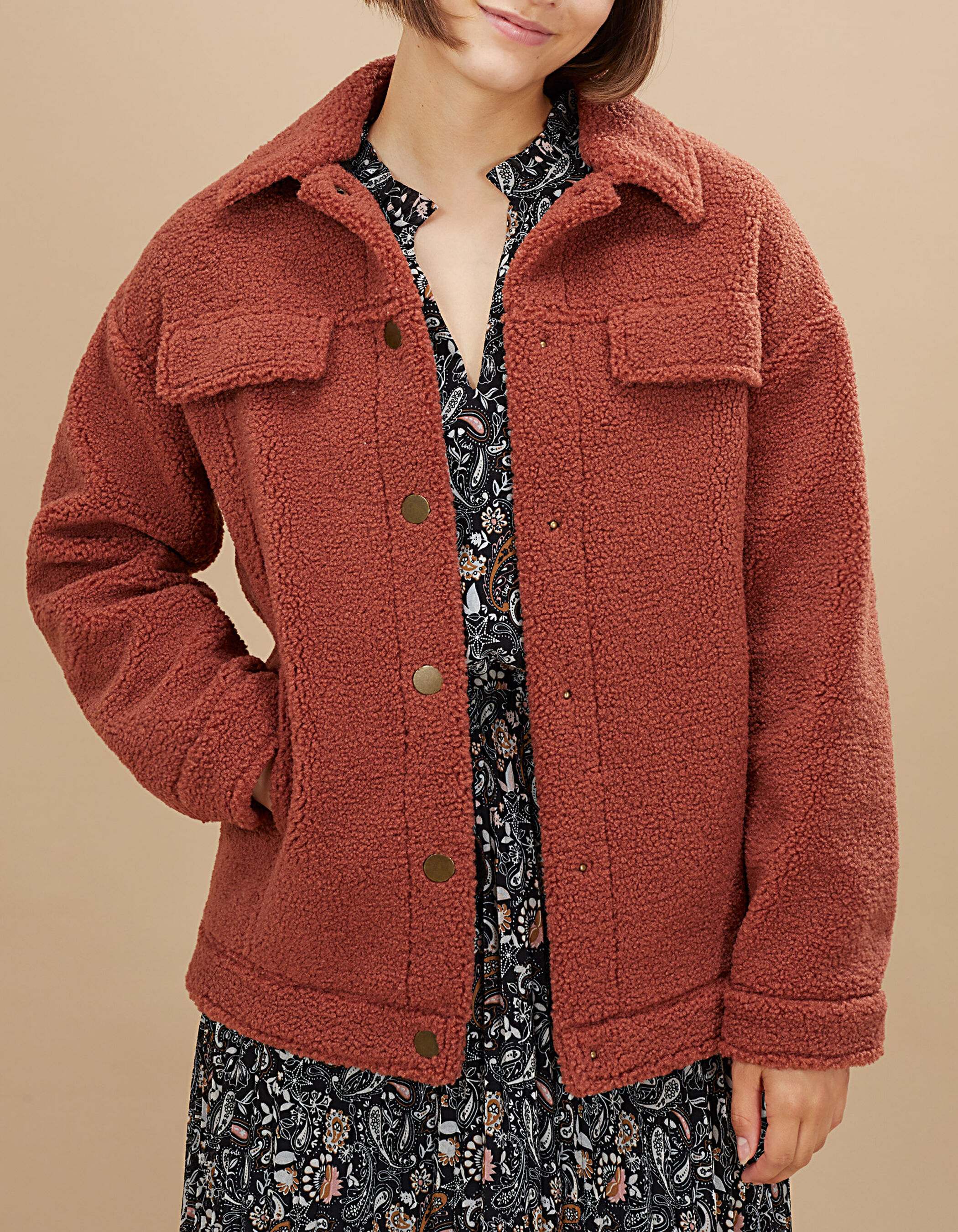 Manteau bouclette rose store