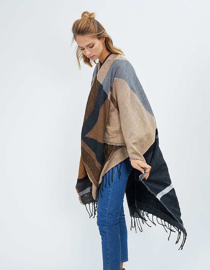 Poncho cognac jacquard géométrique I.Code-2