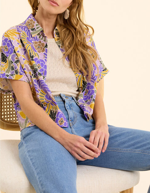 Chemise manches courtes parme imprim&eacute; perroquets I.Code