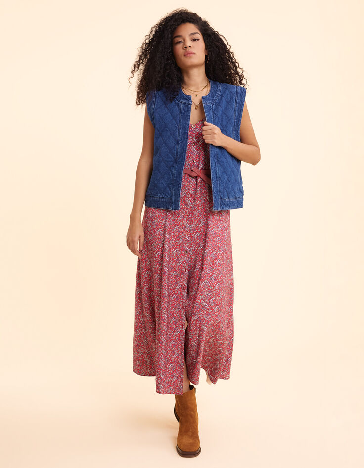 Robe fines bretelles rouge imprimé cachemire I.Code-5