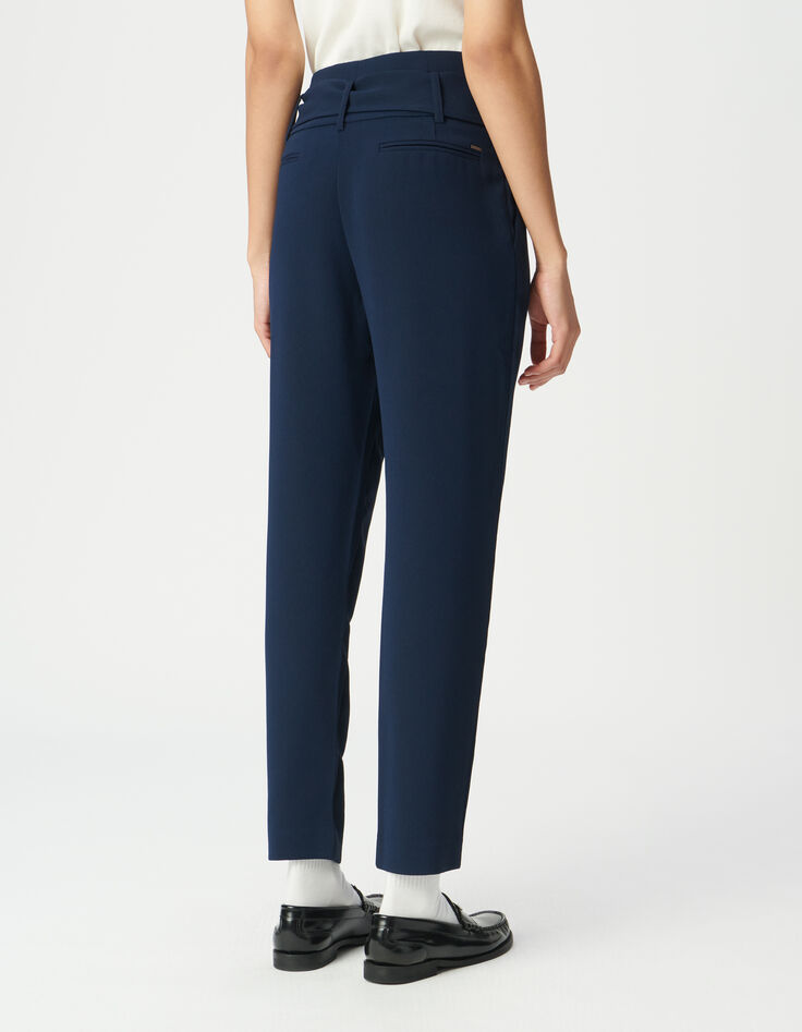 Marineblaue Hose mit hohem Bund und G&uuml;rtel-3