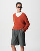 Oranger V-Ausschnitt Pullover Damen Alpaka-Mix-3