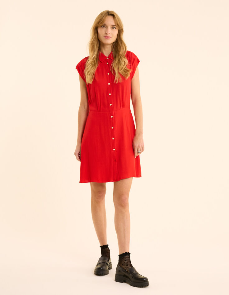 Robe chemise rouge fluide détail tresses I.Code-3
