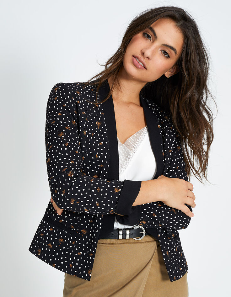 Zwarte blazer print stippen en palmen I.Code-3